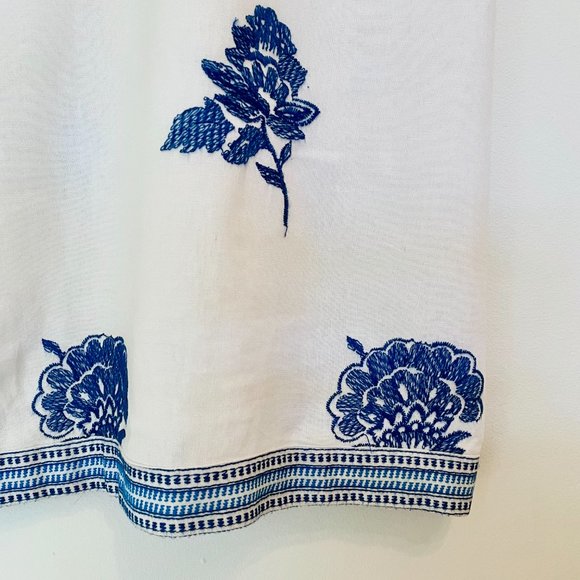 Blue & White Embroidered Shift Dress - Picture 2 of 4